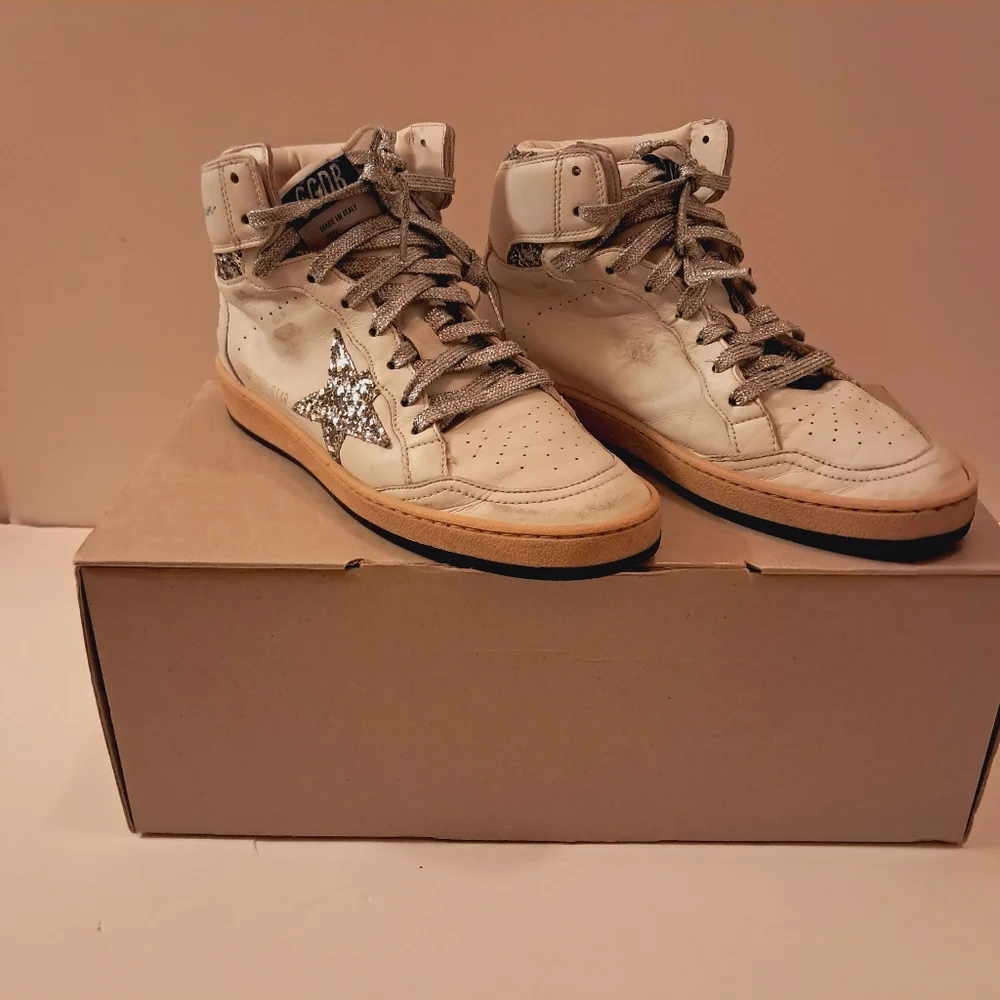 Golden Goose Sneakers Women's 38 8 Skystar High Top Leather Sequins Designer - Picture 2 of 16